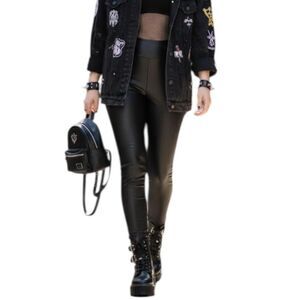 PrettyLittleThing Leggings Womens 8 Black Faux Leather Mid Rise Stretch Ankle